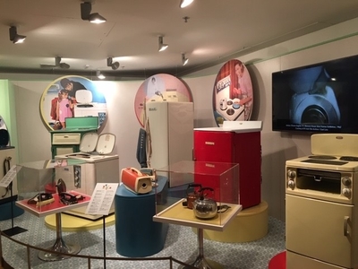 Exhibition of 1950s and 1960s electrical appliances, including cookers, a fridge and a washing machine, at the National Museum of Ireland