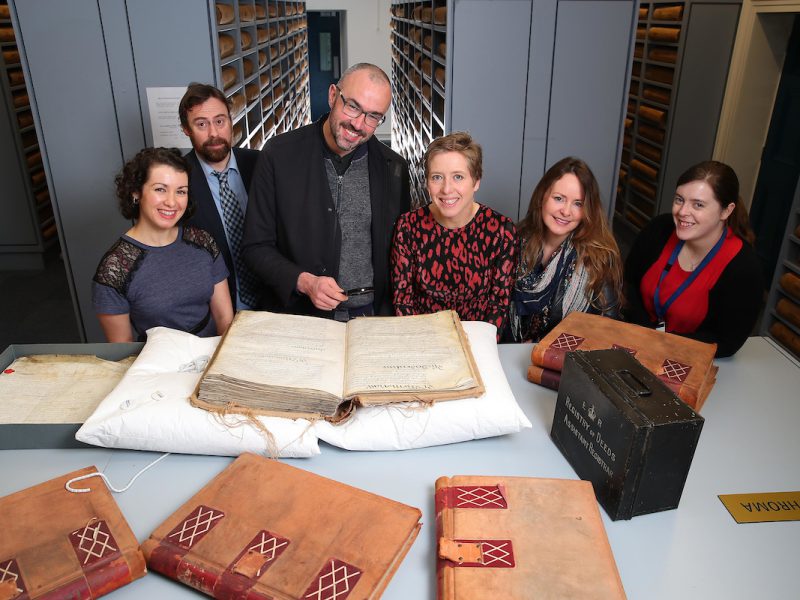 Joanne Carroll (Campaigns Officer), Fin Dwyer (EYA 2019 Ambassador), Niamh Ní Charra (ARA Ireland Comms Officer), and archivist Ellen Murphy and colleagues, Registry of Deeds