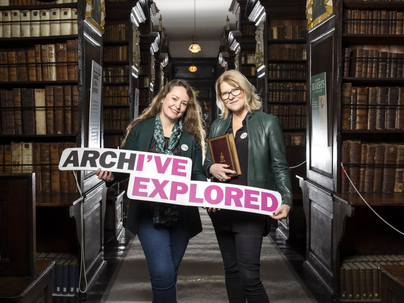 Niamh Ní Charra (ARA Ireland Communications and Campaigns Officer) and Flor MacCarthy (ARA Ireland EYA Ambassador 2021), at Marsh's Library, © Marc O'Sullivan