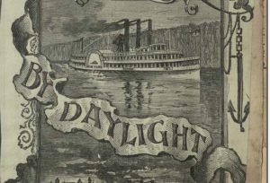 Engraved title By Daylight, with a paddle steamer on a river, from the Patrick Maxwell diaries