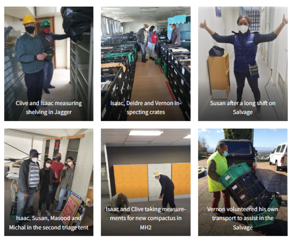 The UCT Libraries archives team were proactive in the salvage and recovery process. Courtesy of Michal Singer, UCT Libraries