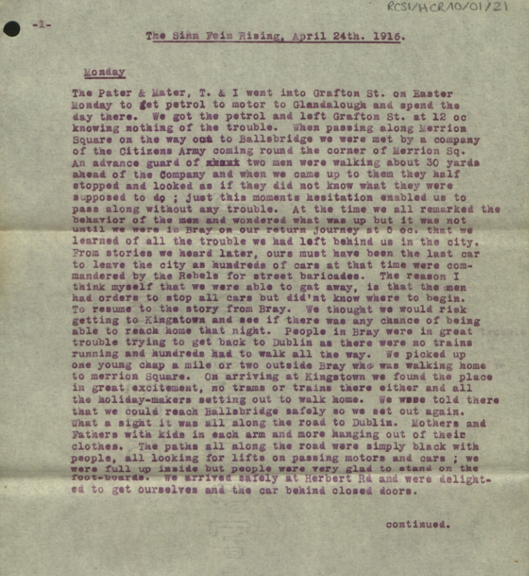 [RCSI_HCR_10_01_21 – 1916 Easter Rising ~ Frederick Robinson]