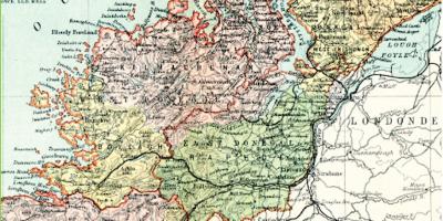 Detail of an old coloured map of Donegal and Londonderry, showing the border area
